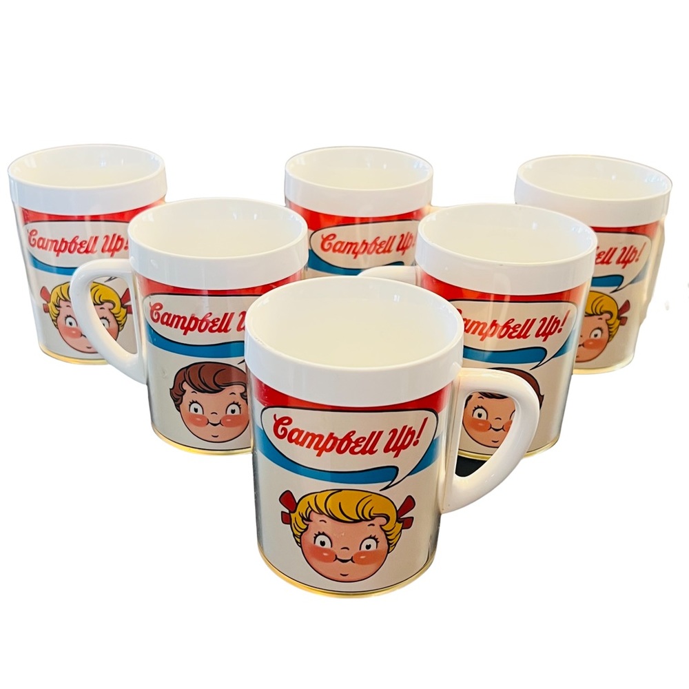 6 Vintage CAMPBELL UP Kids Soup Coffee Mugs Thermo Serv West Bend